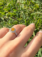 Load image into Gallery viewer, 18k White Gold Light Golden Sapphire Halo Ring with Natural Diamonds