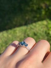 Load image into Gallery viewer, White Gold London Blue Topaz & Diamond Trilogy Ring – Natural