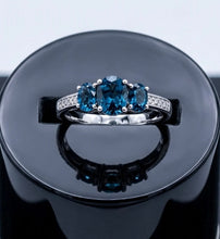 Load image into Gallery viewer, White Gold London Blue Topaz & Diamond Trilogy Ring – Natural