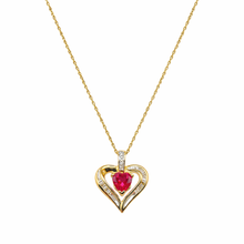 Load image into Gallery viewer, 9ct Gold Heart Pendant Necklace, Diamond & Created Ruby Accent
