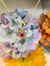 Load image into Gallery viewer, 9ct Gold Heart Pendant Necklace, Diamond & Created Ruby Accent