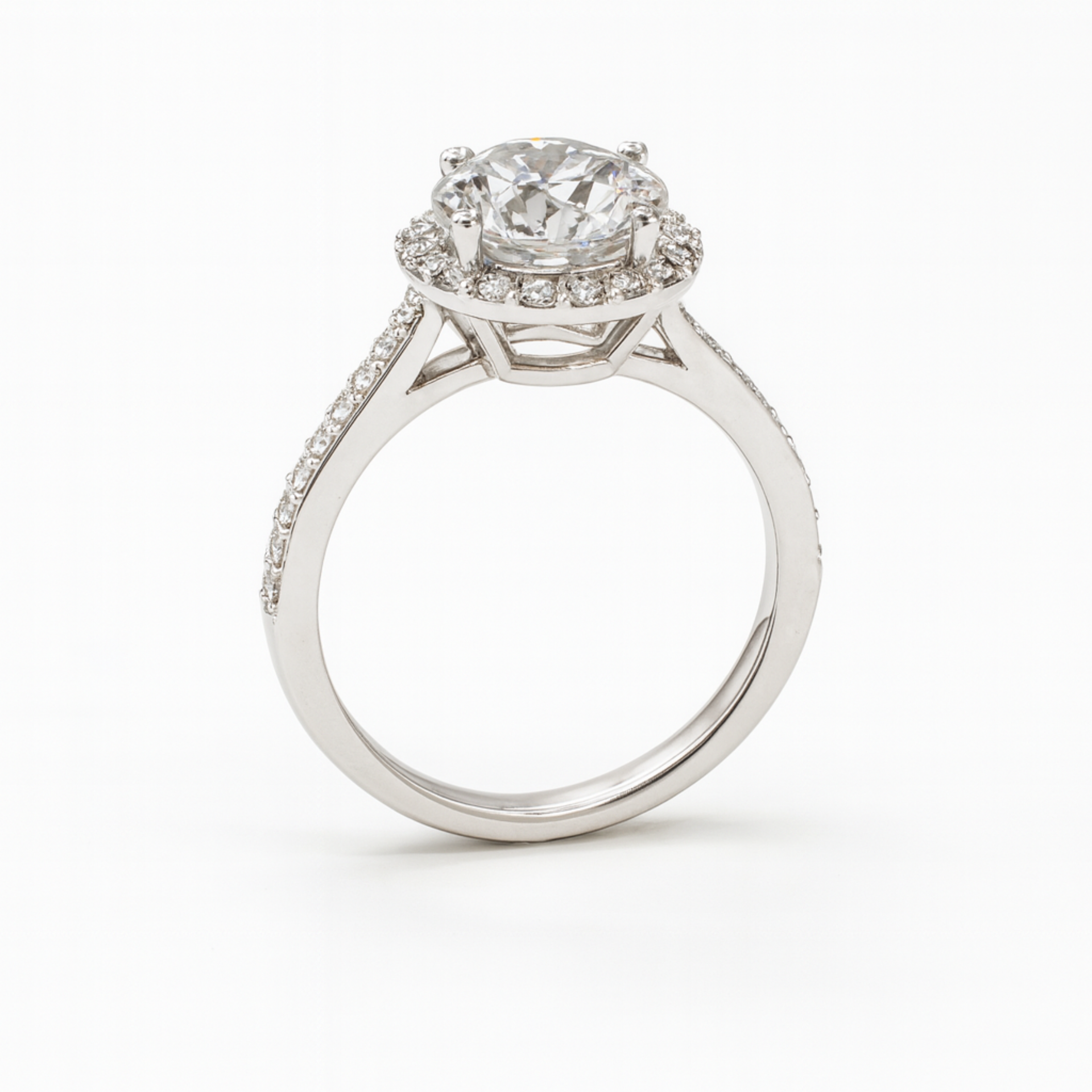 18K White Gold Halo Engagement Ring with 2.25 Carat Total Weight Diamonds