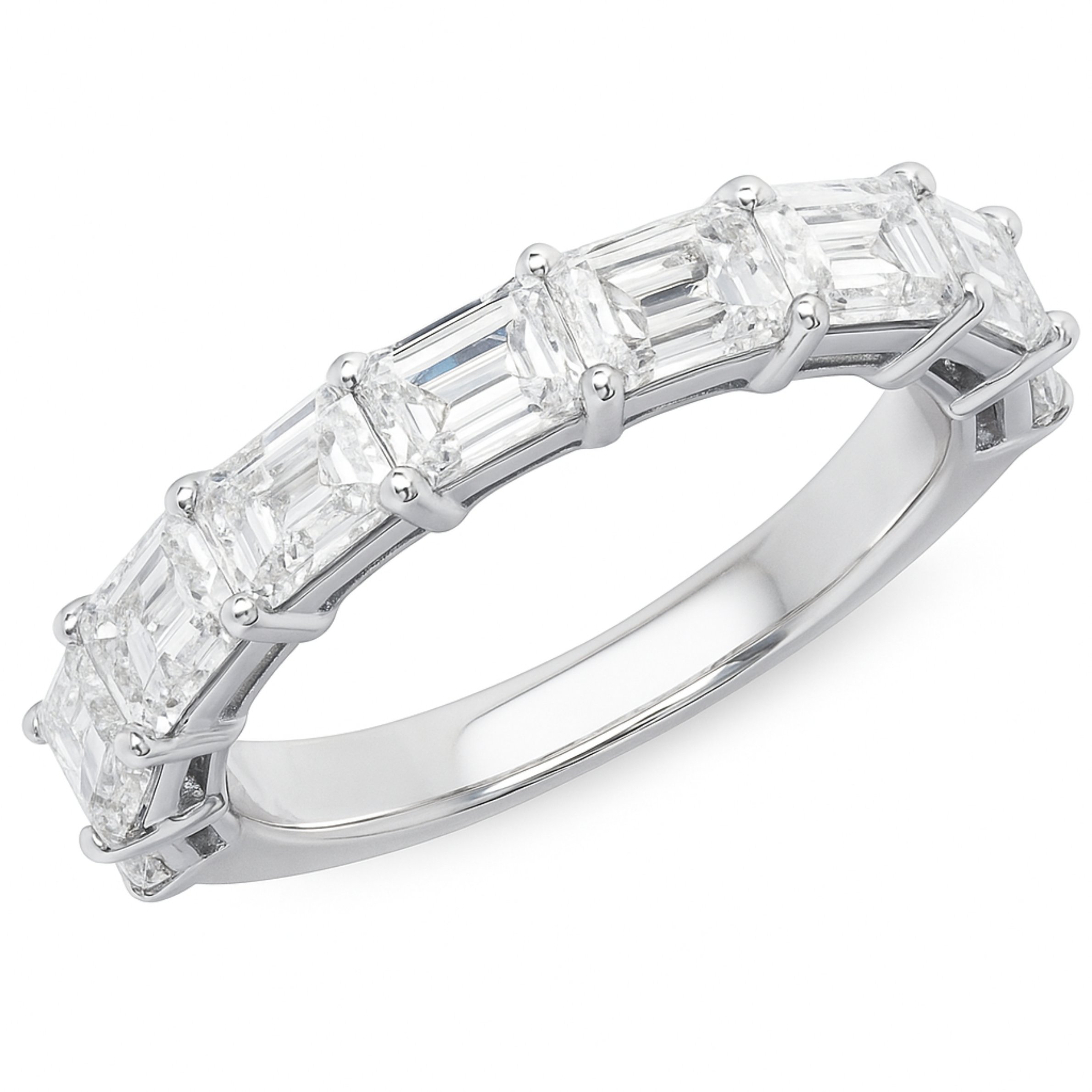 18K White Gold Horizontal Shared Claw Wedding Band – 2.70ct