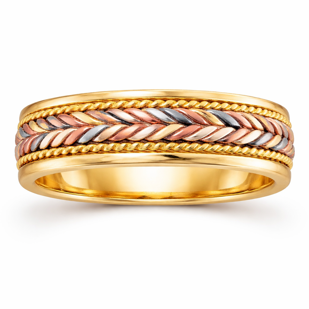 14K Yellow and Tricolor Hand Braided Cord Ring