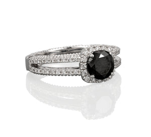 Black Diamond Split Shank Engagement Ring