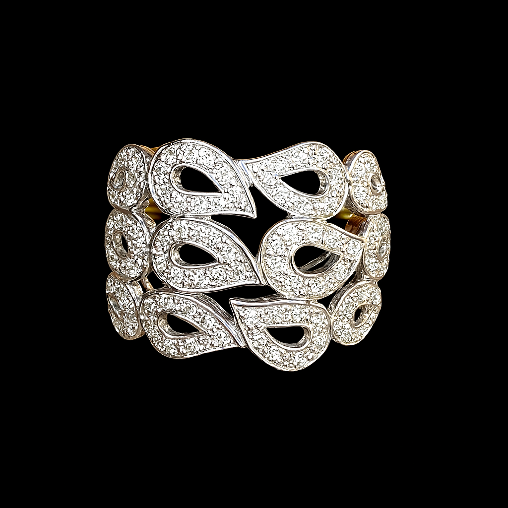 9ct Yellow Gold Teardrop Design Pave Dress RIng - 0.30ct Natural Diamonds