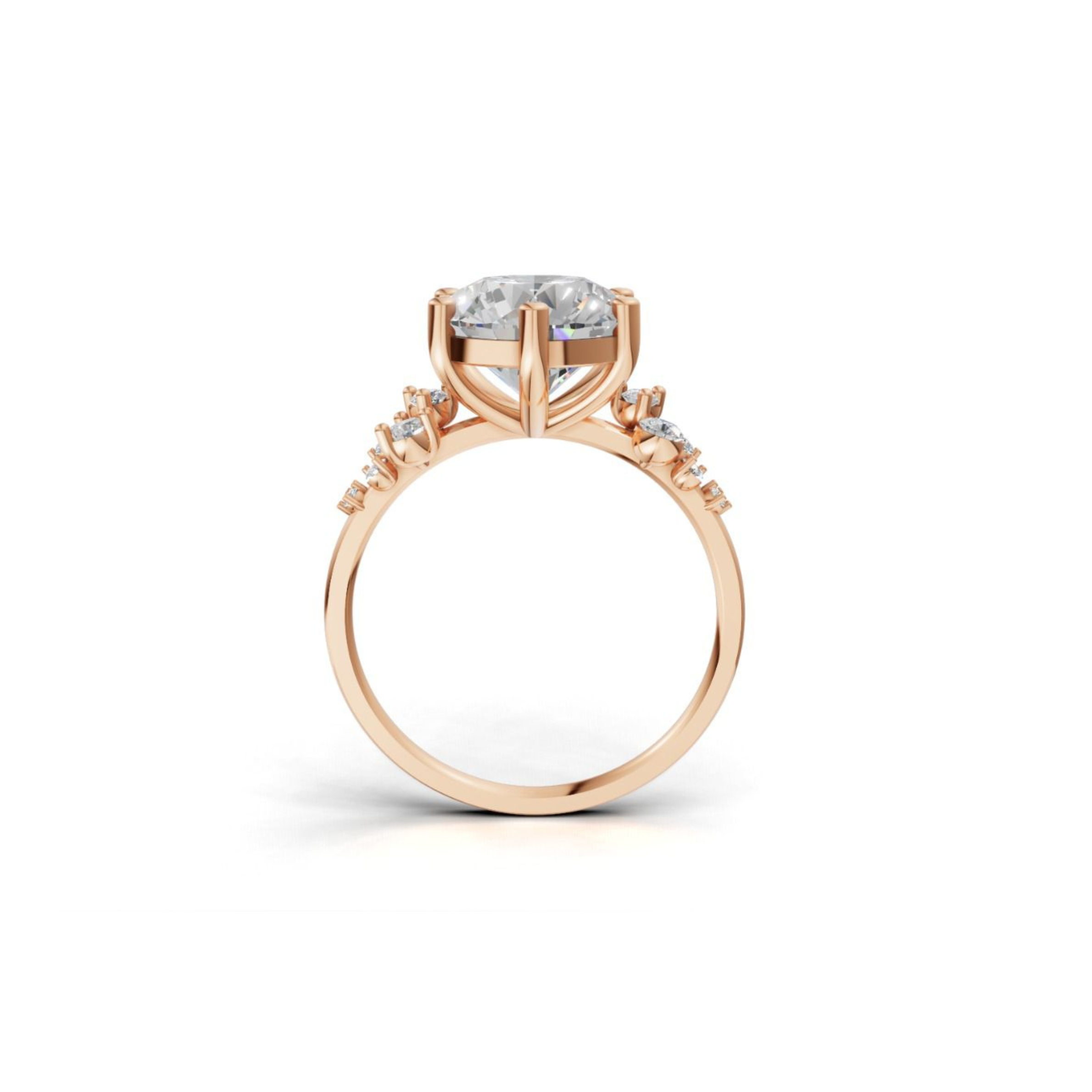18K Rose Gold Six Claw Cluster Engagement Ring ,Centre Diamond 3.00 carat