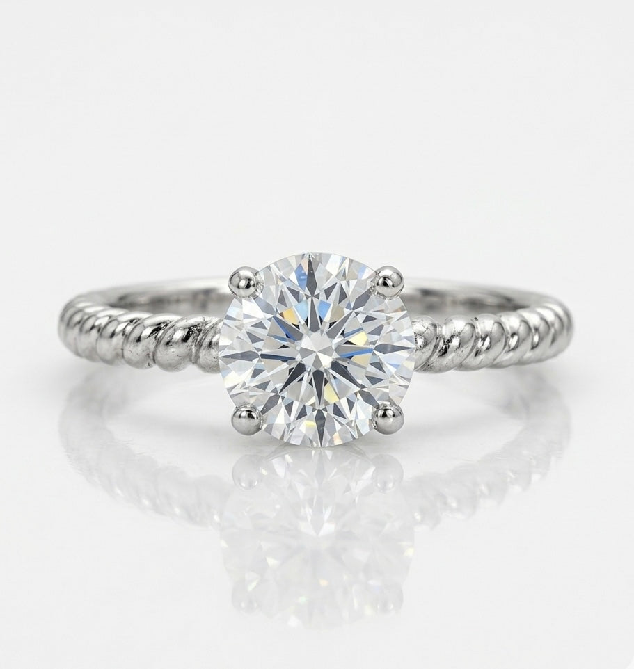 18K White Gold 2.50 Ct F VS1 Diamond Twist Engagement Ring