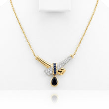 Load image into Gallery viewer, 18k Yellow Gold Sapphire &amp; Diamond Pendant Necklace, Natural Pear Blue Sapphire Drop Necklace.
