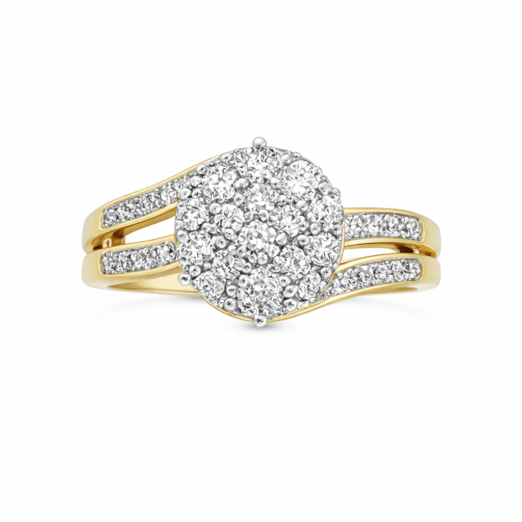 9ct Yellow Gold Diamond Cluster Ring - 0.78ct Natural Diamonds