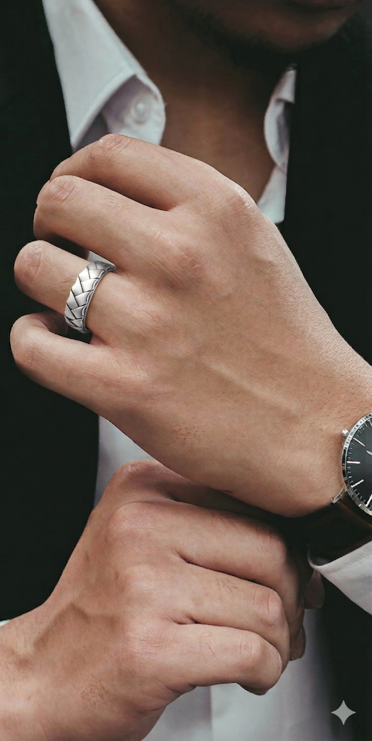 White Or Yellow Gold Hand Braided Ring Band