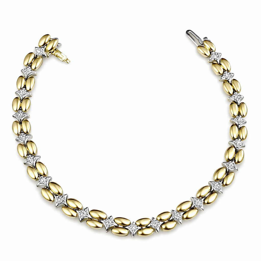 10ct Two-Toned Gold Marquise Leaf & Diamond Link Bracelet