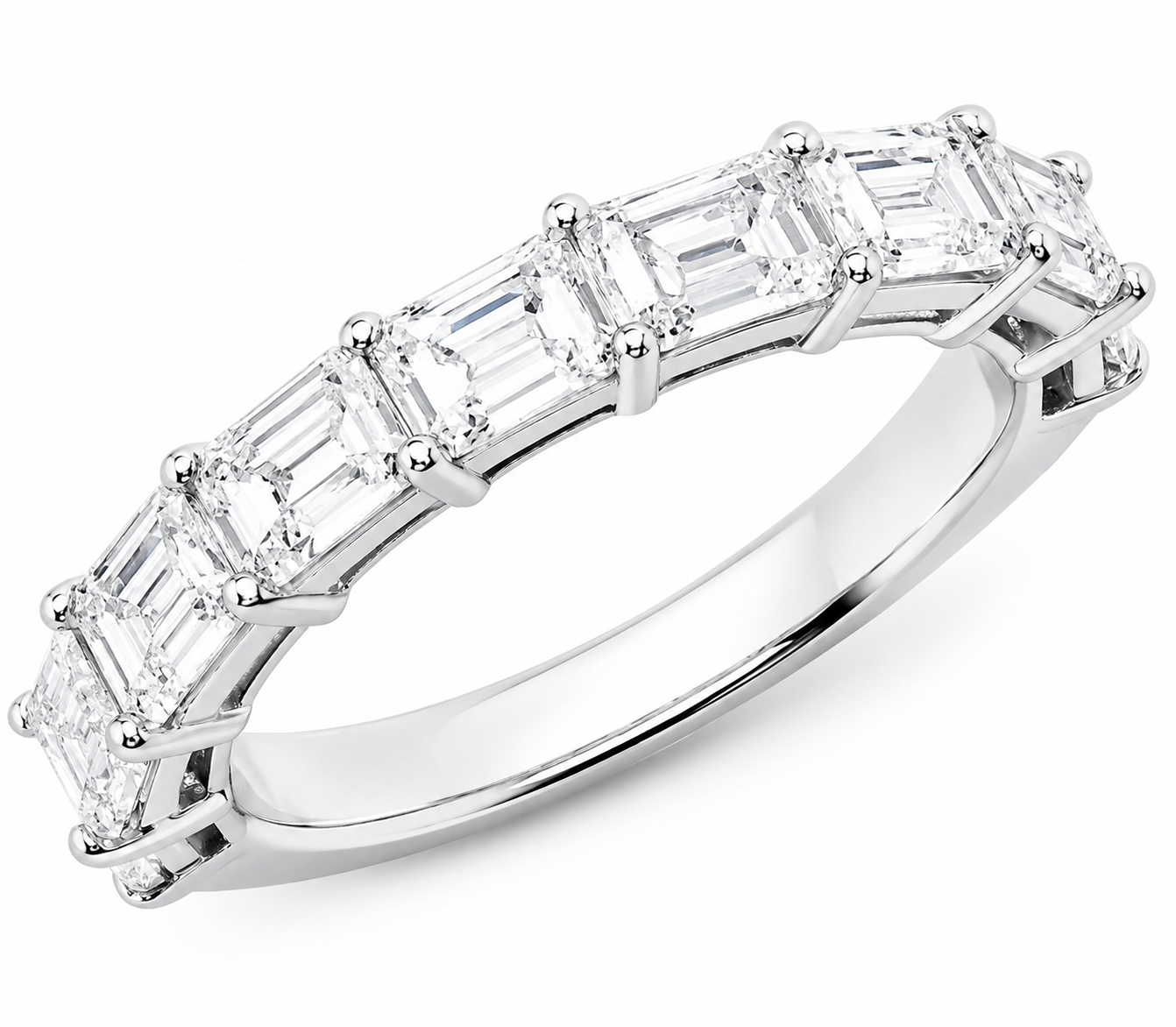 18K White Gold Horizontal Shared Claw Wedding Band – 2.70ct