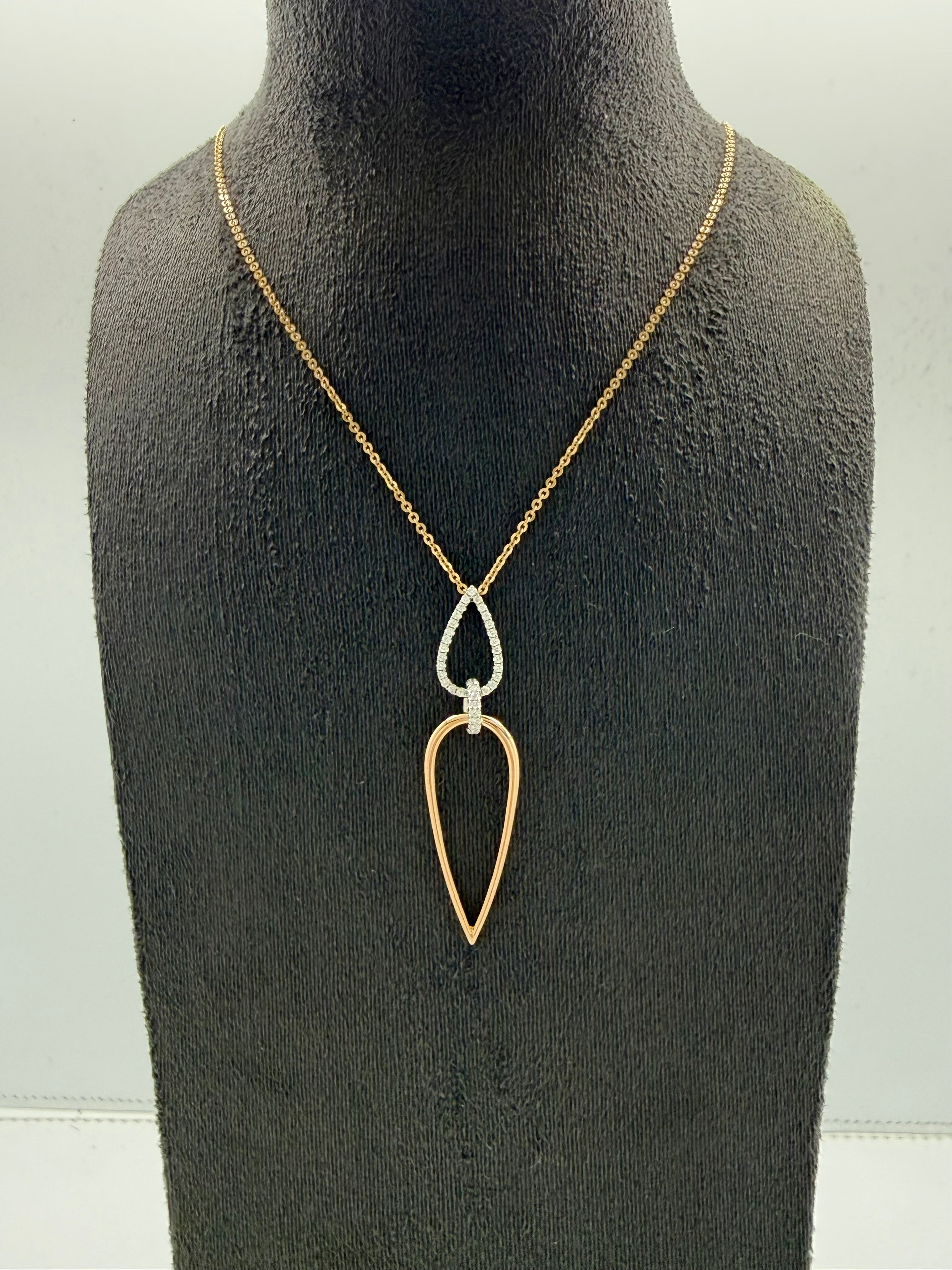 18K Rose & White Gold Teardrop Diamond Pendant Necklace | 0.23ct Natural Diamonds