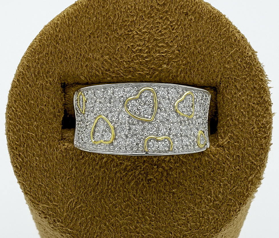 9ct Yellow Gold Wide Heart Design Pave RIng - 0.60ct Natural Diamonds