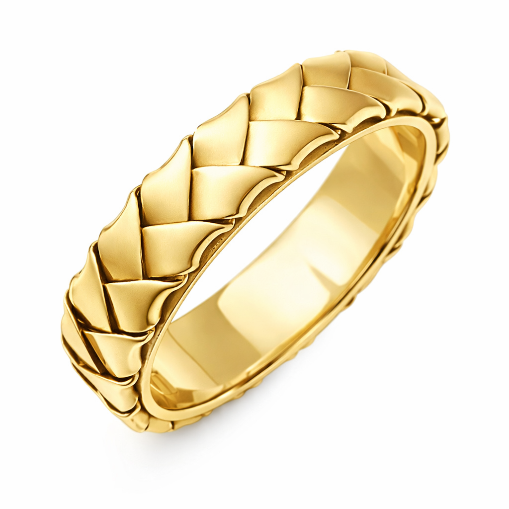 White Or Yellow Gold Hand Braided Ring Band