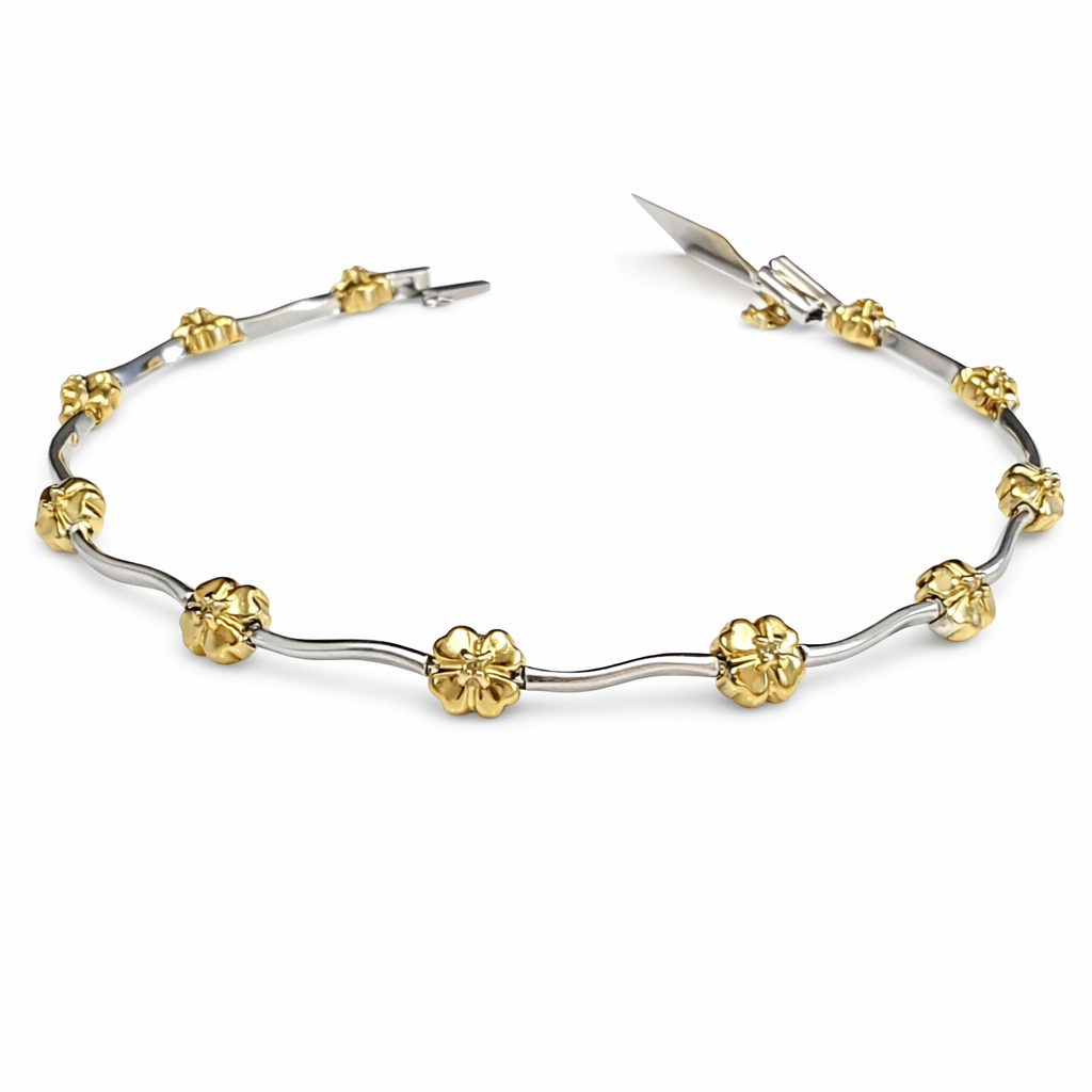 10ct Two-Toned Gold Floral Station Bar Link