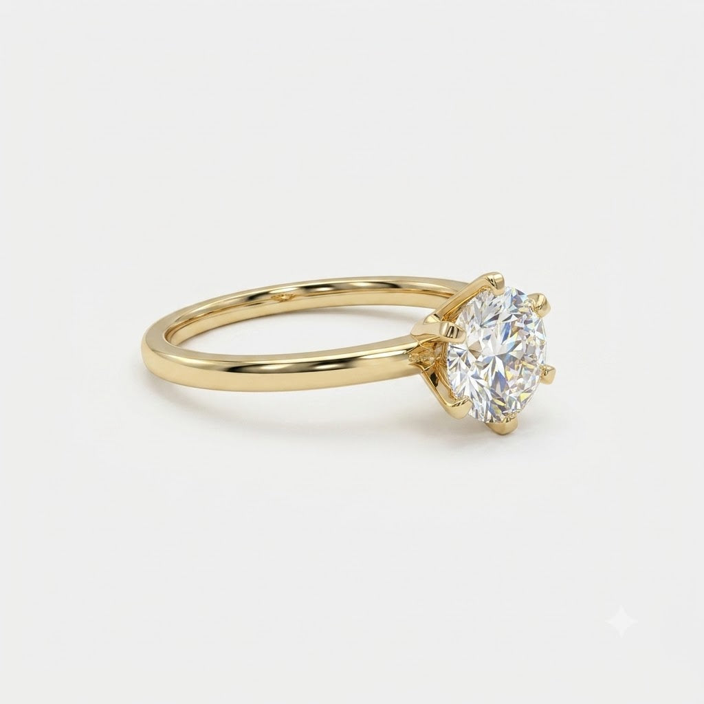 Six Claw Solitaire Yellow Gold Engagment Ring