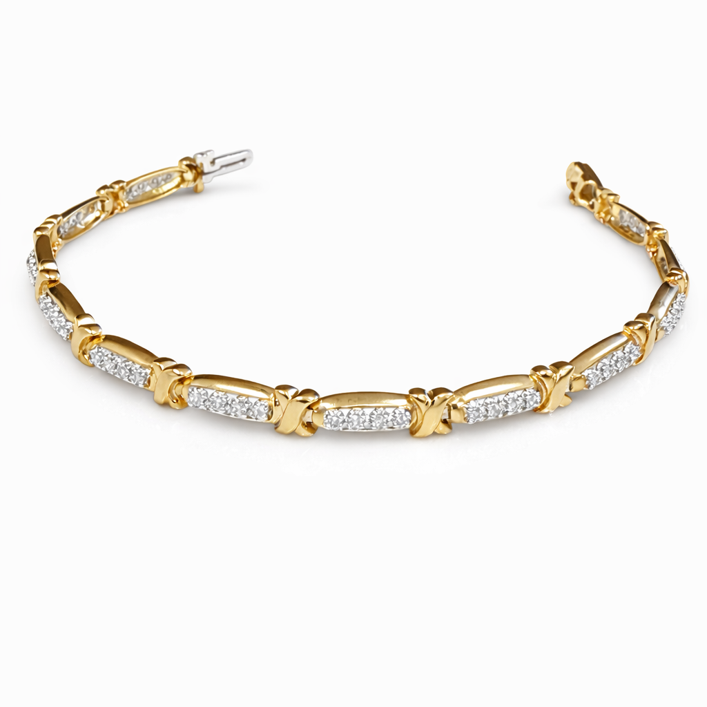 9ct Yellow Gold X-Link Diamond Bar Bracelet