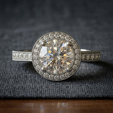 Load image into Gallery viewer, 2.1ct Central Round halo Pave Miligrain Engagement Ring
