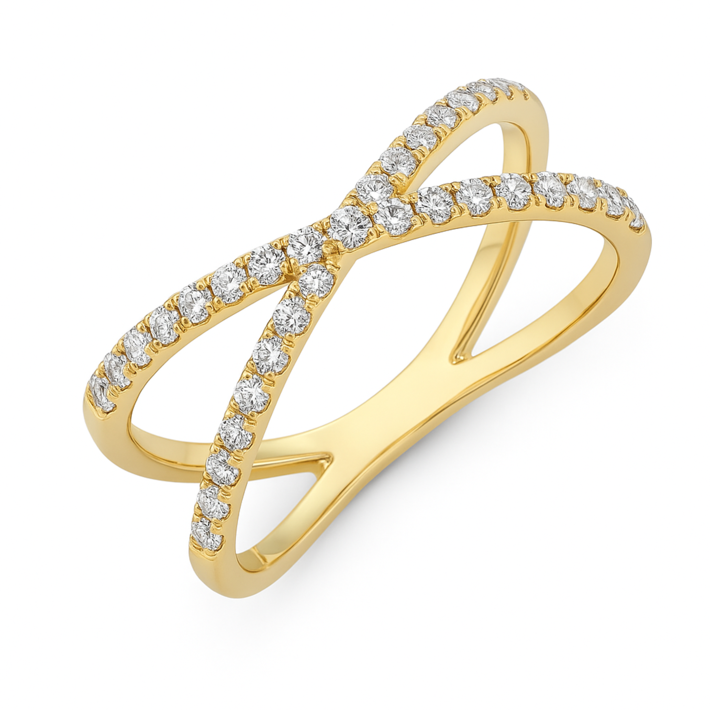 18K Yellow Gold Crossover Diamond Ring 0.55ct Natural F/VS Diamonds