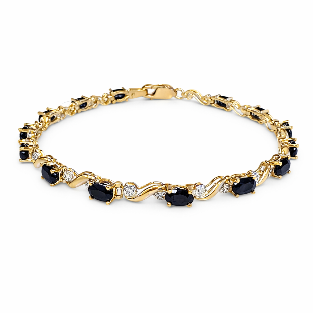 9ct Yellow Gold Blue Oval diamond Sapphire Twist Link Bracelet