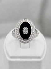 Load image into Gallery viewer, Art Deco Inspired Black Onyx &amp; Natural Diamond Ring in Solid 9ct White Gold
