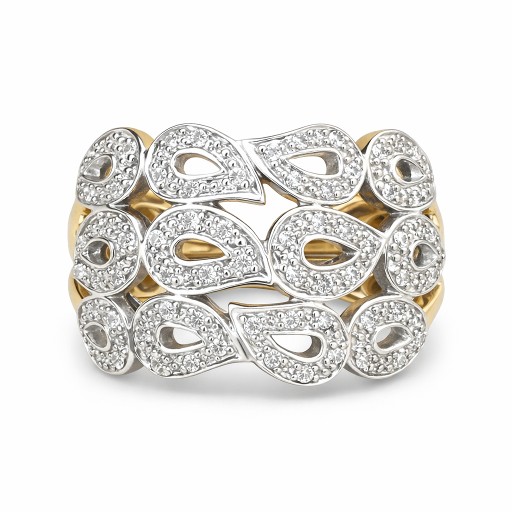 9ct Yellow Gold Teardrop Design Pave Dress RIng - 0.30ct Natural Diamonds