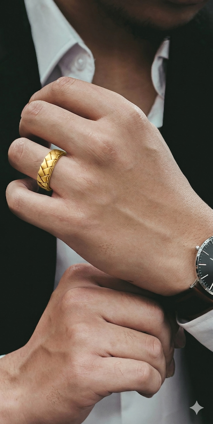 White Or Yellow Gold Hand Braided Ring Band