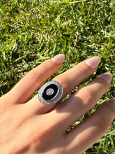 Load image into Gallery viewer, Art Deco Inspired Black Onyx &amp; Natural Diamond Ring in Solid 9ct White Gold

