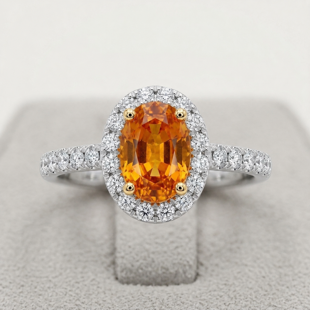 1.16 Carat Oval Orange Sapphire Engagement Ring in 18K White Gold,