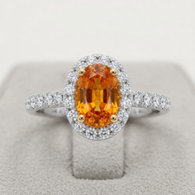 Load image into Gallery viewer, 1.16 Carat Oval Orange Sapphire Engagement Ring in 18K White Gold,
