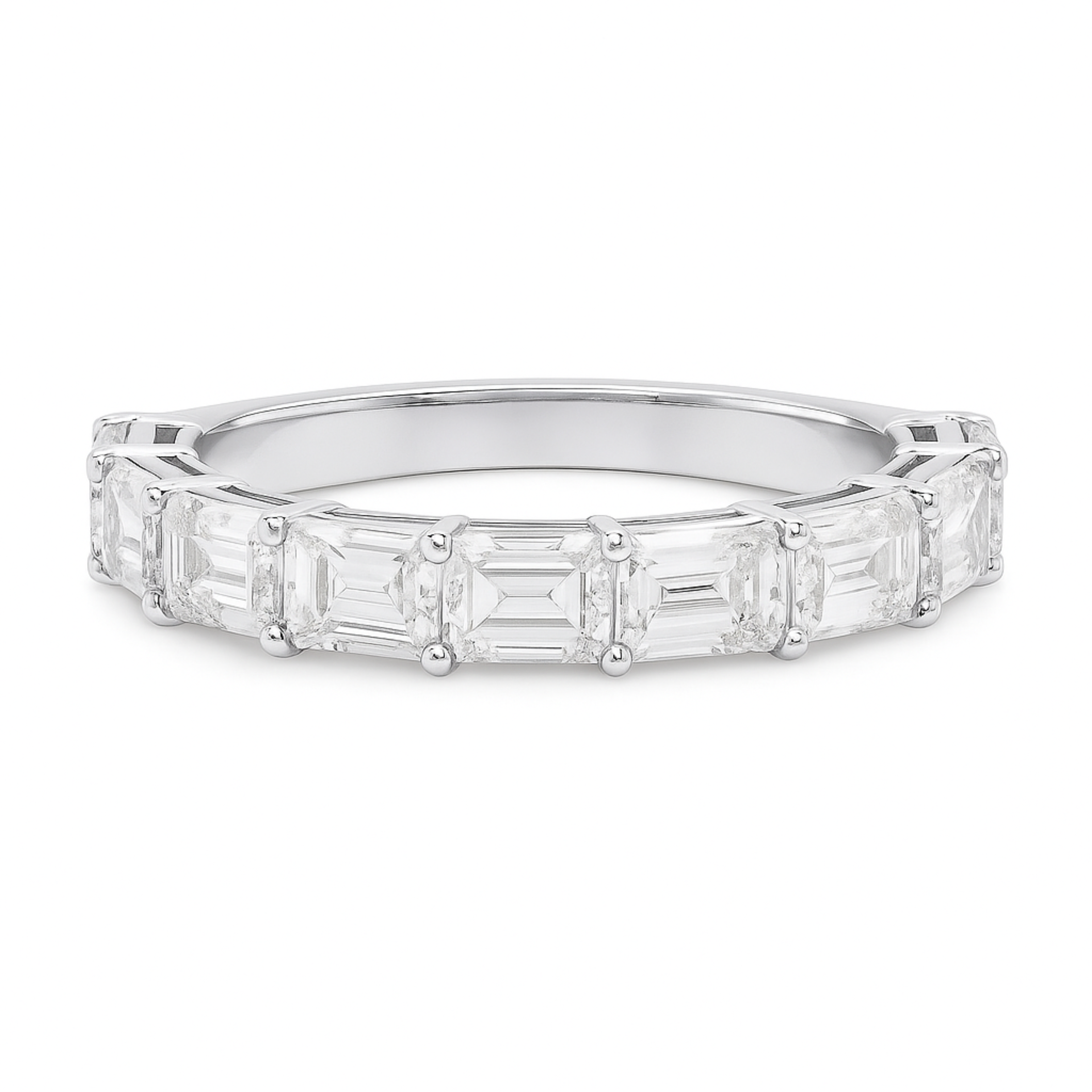 18K White Gold Horizontal Shared Claw Wedding Band – 2.70ct