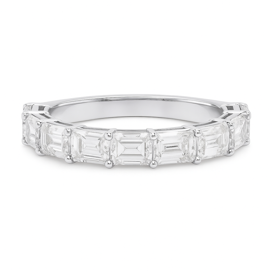 18K White Gold Horizontal Shared Claw Wedding Band – 2.70ct