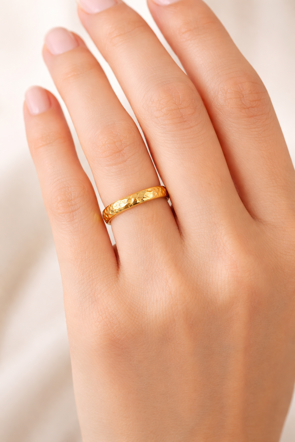Hammered Wedding Band Yellow Gold