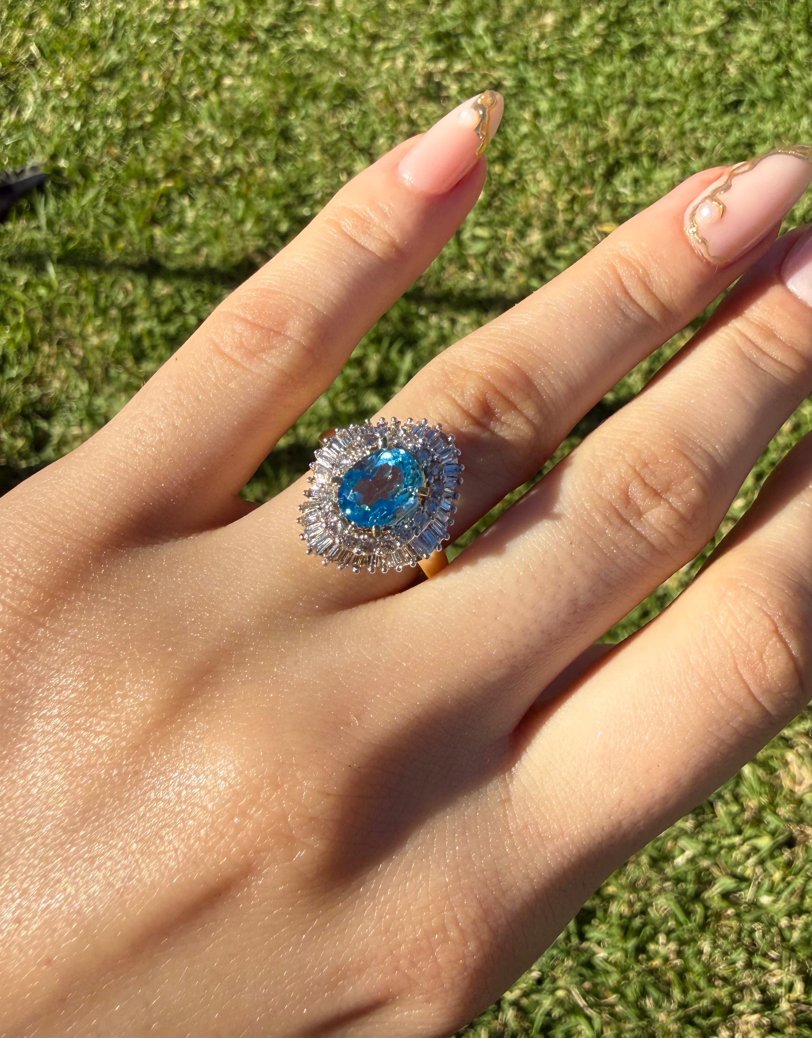 18K Solid Yellow Gold Swiss Blue Topaz Ring All Natural Stones