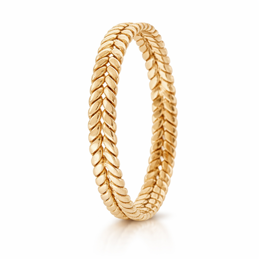 18K Solid Yellow Gold Hand Braided Wedding Band – 4mm Two Strand Delicate Ring