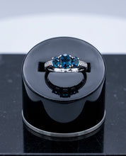 Load image into Gallery viewer, White Gold London Blue Topaz &amp; Diamond Trilogy Ring – Natural
