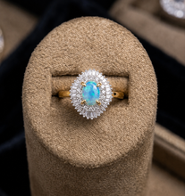 Load image into Gallery viewer, Natural Australian Opal Diamond Ballerina Ring | Solid 9ct Yellow Gold, 0.52ct Diamonds
