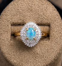 Load image into Gallery viewer, Natural Australian Opal Diamond Ballerina Ring | Solid 9ct Yellow Gold, 0.52ct Diamonds
