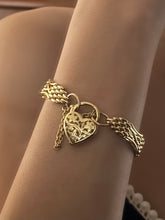 Load image into Gallery viewer, Solid 9ct Yellow Gold Gate Bracelet, Filigree Heart Locket Clasp, Safety Chain (26 grams)
