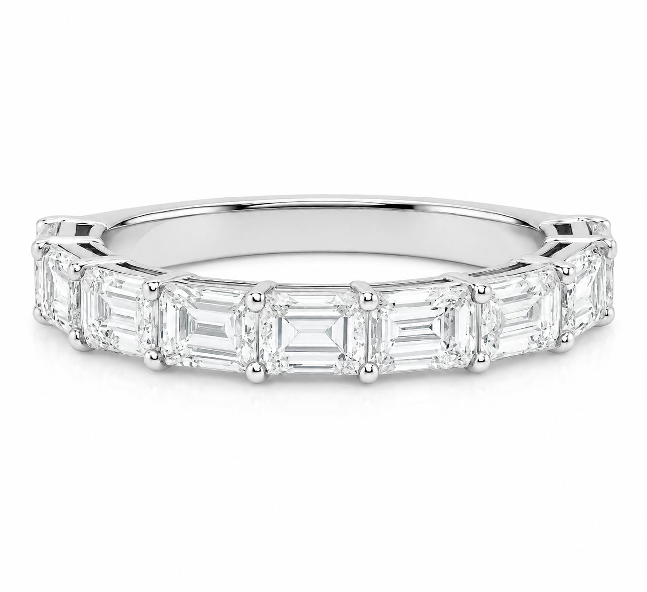 18K White Gold Horizontal Shared Claw Wedding Band – 2.70ct