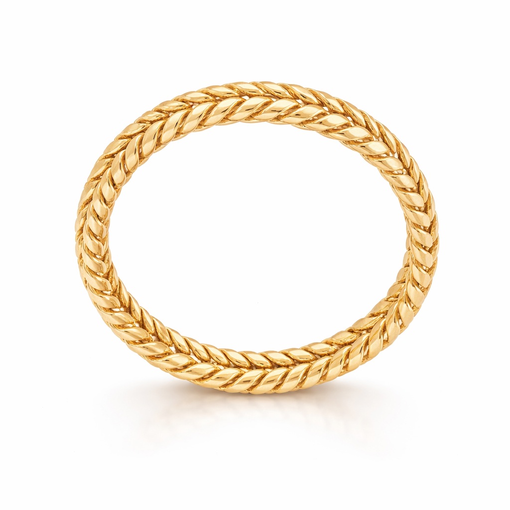 18K Solid Yellow Gold Hand Braided Wedding Band – 4mm Two Strand Delicate Ring