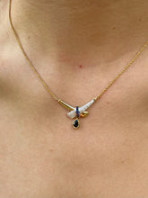 Load image into Gallery viewer, 18k Yellow Gold Sapphire &amp; Diamond Pendant Necklace, Natural Pear Blue Sapphire Drop Necklace.
