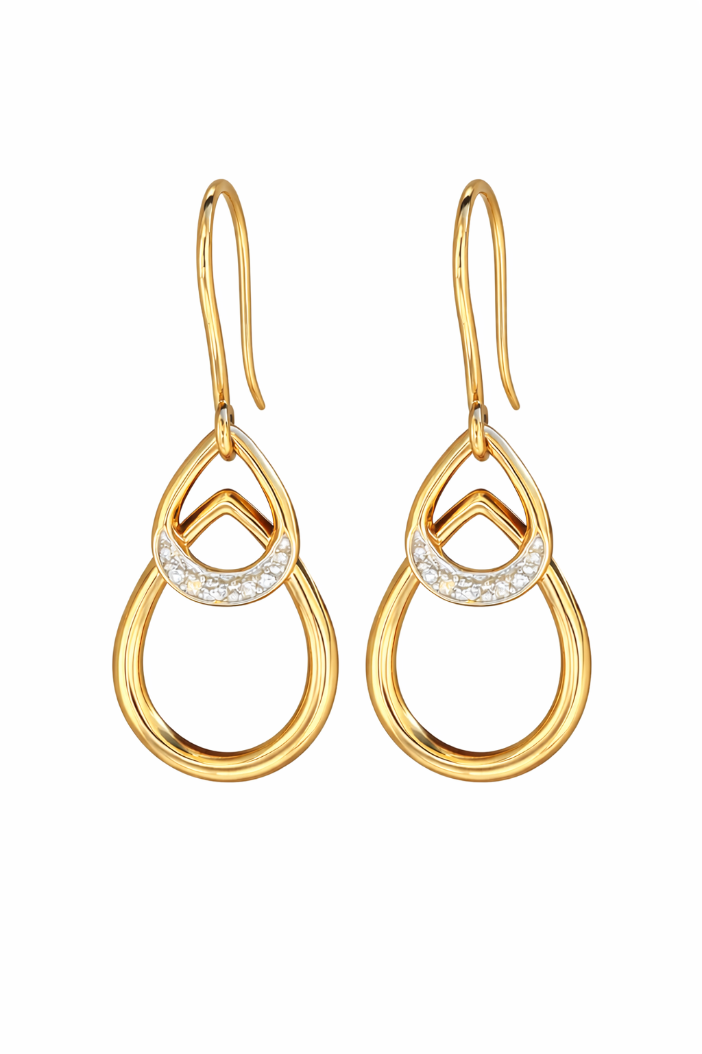Yellow Gold Drop Earrings with Natural Diamonds, Dangle Earrings | Elegant Teardrop Earrings