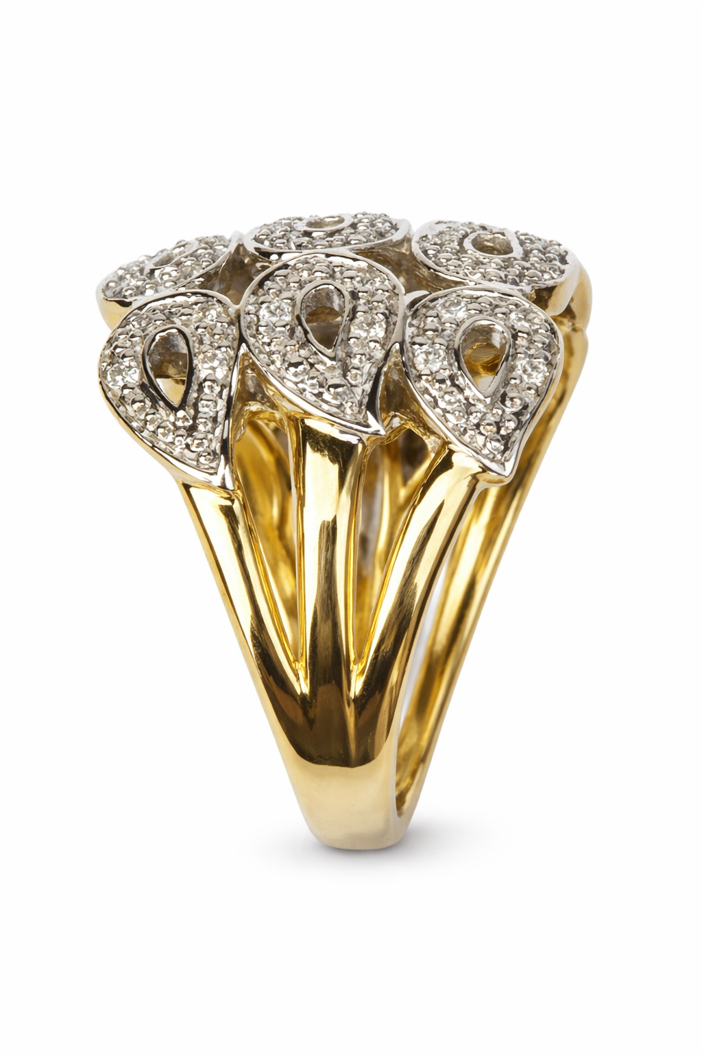 9ct Yellow Gold Teardrop Design Pave Dress RIng - 0.30ct Natural Diamonds