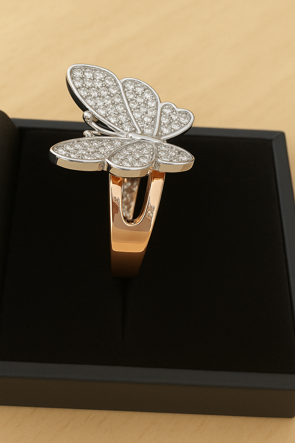 18K Two-Tone White & Rose Gold Butterfly Ring – 0.42ct Natural Diamonds | Spring Collection