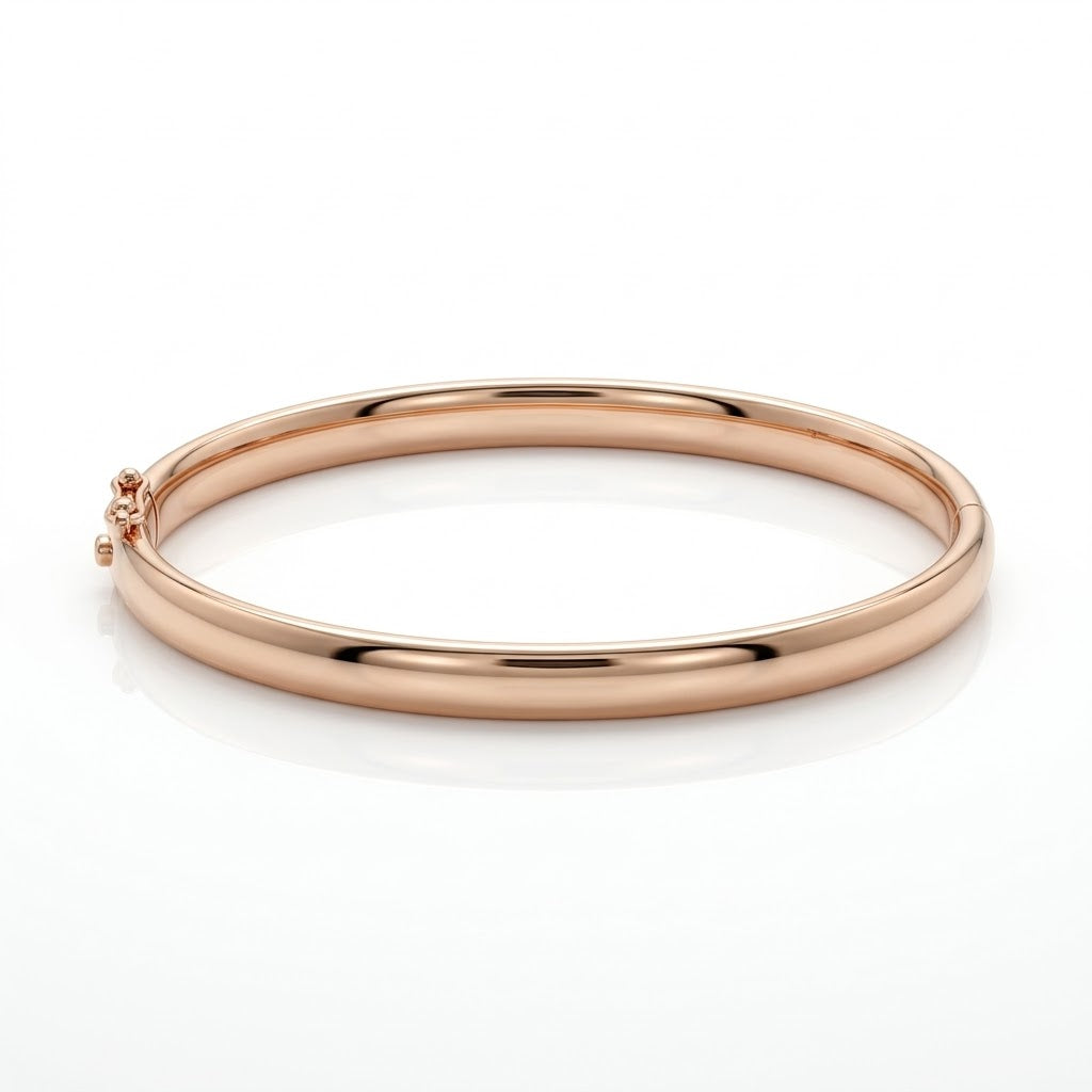 Solid Rose Gold Hinged Bangle, Heavy 21.7g Plain Polished Gold Oval Bracelet.
