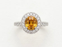 Load image into Gallery viewer, Natural Golden Sapphire &amp; Diamonds Halo Style Ring
