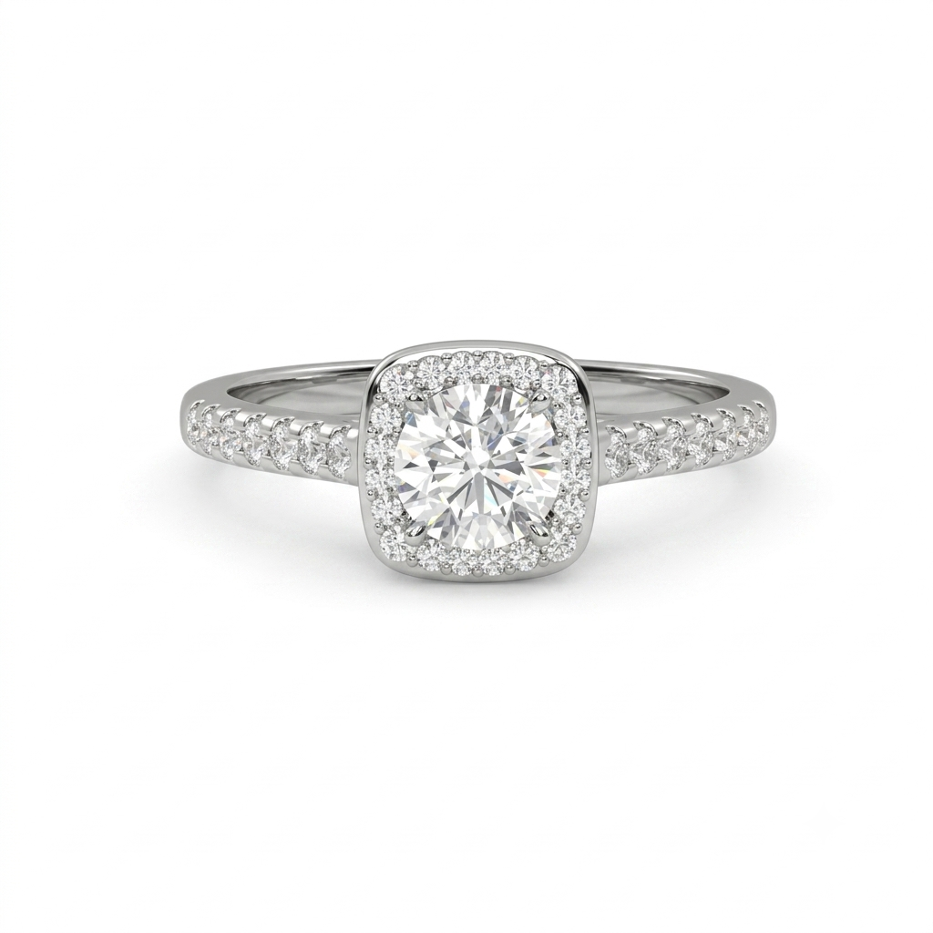 Pave Halo Engagment Ring